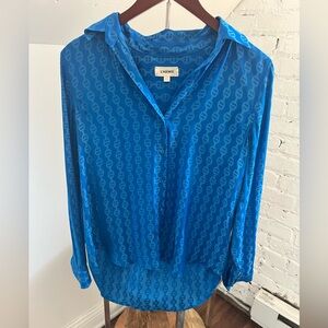L'AGENCE Holly Sky Blue Chain Print Blouse Oversized Fit Size XS